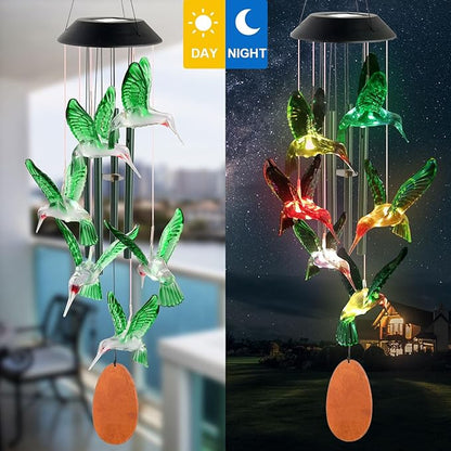 Solar Hummingbird Wind Chime Outdoor Color Changing, Garden Decor, Grandmother Gift, mom Gifts, Hummingbird Gifts, Birthday Gift for mom, Wind Chimes Outdoor Outside.