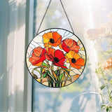 California Poppy Forest Sun Catcher 6'' Stained Glass Window Hanging Flower Lover Gifts for Women Red Poppy Kitchen Decor Suncatcher Decoration for Home Garden Housewarming Gifts