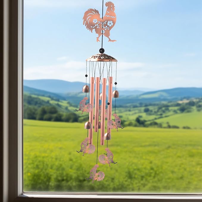 Chicken Wind Chimes,Outdoor,Gifts for Women Birthday Gifts for Men/Mom/Grandma Rooster Metal WindChimes Outside/Indoors, Lawn, Patio, Garden Decor, Yard Decorations