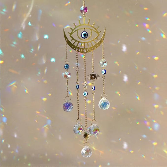 DEMIUKO Crystal Suncatcher, Suncatchers for Windows Hanging Evil Eye SunCatcher with Crystals Prism Rainbow Maker Outdoor Indoor Decor for Birthday Thanks Giving Christmas Home Garden Decor (Evil Eye)