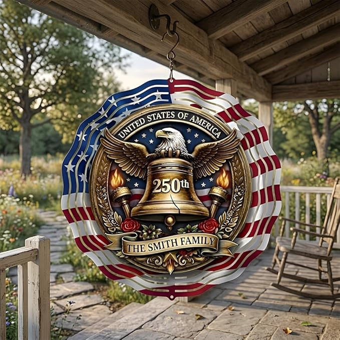 Patriotic Eagle USA 250th Anniversary Wind Spinner, 1776-2026 Metal Outdoor Decor, Liberty Bell & Betsy Ross Design, Independence Day Gift, 8-inch Spinner 5