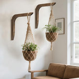 USION Wooden Plant Hangers Indoor Wall Mount, 8.6-Inch Hanging Plant Hooks for Wall, Basket Hooks for Lanterns, Flower Bracket, Wind Chimes, Light, Bird Feeders Decoration (Brown 4PCS)