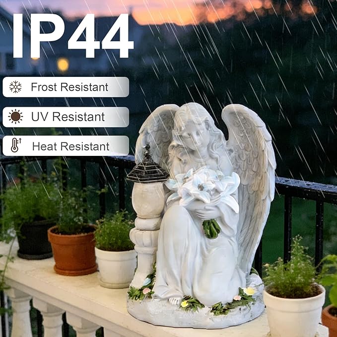 Solar Garden Angel Statue for Outdoor Yard Decor, Resin Garden Sculpture, Weatherproof Statues for Angels Memorial Gifts for Women, Mom, Grandma