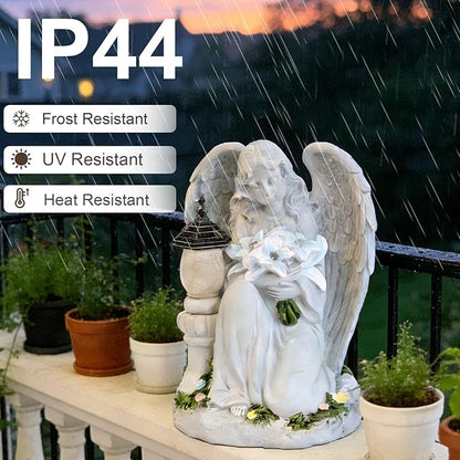 Solar Garden Angel Statue for Outdoor Yard Decor, Resin Garden Sculpture, Weatherproof Statues for Angels Memorial Gifts for Women, Mom, Grandma