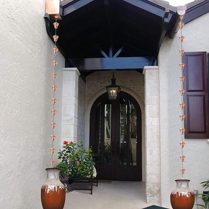 8.5FT Bell Iron Rain Chains for Gutter and Rain Barrel, Rust-Resistant Plated Garden Décor for Downspout, Bonus Rain Chain Gutter Adapter (Antique-Copper)