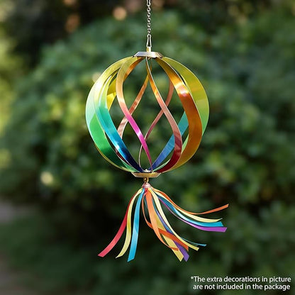 Hanging Wind Spinners Outdoor - Tool-Free Assembly Garden Wind Spinners, Spring Metal Yard Decor with Dual Hooks for DIY Accessories, Weatherproof Rust-Resistant 3D Ball(Rainbow, 8 Inch)