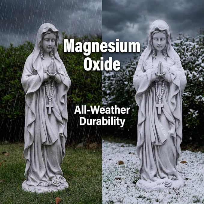Virgin Mary Statue, 29.9'' H Outdoor Statue Garden Decor Mother Mary Statue for Patio Yard Home Hallway Lawn Magnesium Oxide Stone Religious Indoor/Outdoor Decor
