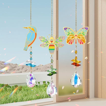 Crystal Sun Catcher, Butterfly Bird Bee Glass Window Hanging Ornament,Crystal Prism Suncatcher Outdoor Indoor Home Garden Party Decoration