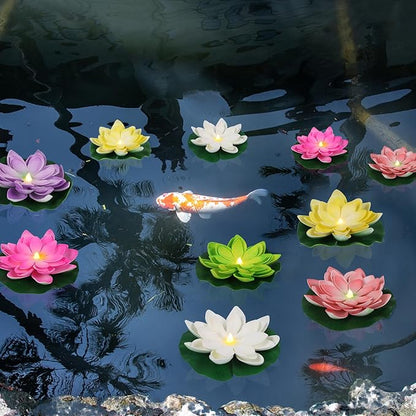 LACGO 12 PCS Floating Lotus Tea Lights - 5 Inch Floating Flowers Water Lily LED Candles for Pool, Bath, Wedding, Party Decor - Water Activated Lotus Flower Pool Lights(Mix-Color)