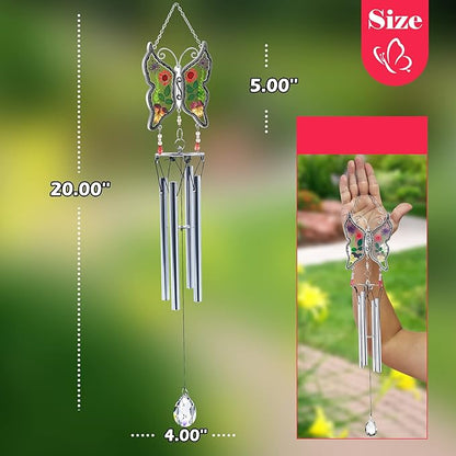 KY&BOSAM Big Butterfly Wind Chime with Crystal Sympathy Wind Spinner Memorial Wind Chime for Loss of Loved One Bereavement Sympathy Memorial Gift for Loss of Mother Father Home Garden Decor