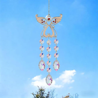 Angel Sun Catcher with Crystal, White and Silver, Metal and Crystal, 15 Inch, Hanging Wind Chime Ornament for Windows, Garden, Home Decor, Wedding, Christmas Tree (Red)