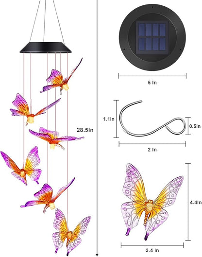 Butterfly Wind Chimes, Solar Wind Chimes/Wind Chimes for Outside Color Changing (Gifts for mom/Gift for Grandmom/Gift for Women) Thanksgiving Gift Butterfly Gift