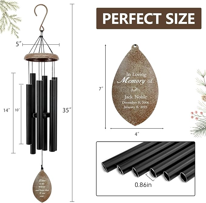 ASTARIN Personalized Name 35" Memorial Wind Chimes, Metal Sympathy Gifts for Loss of Mother Father Loved One, Bereavement Wind Chime in Memory Gift, Decor Outdoor Garden Patio, Produced in USA