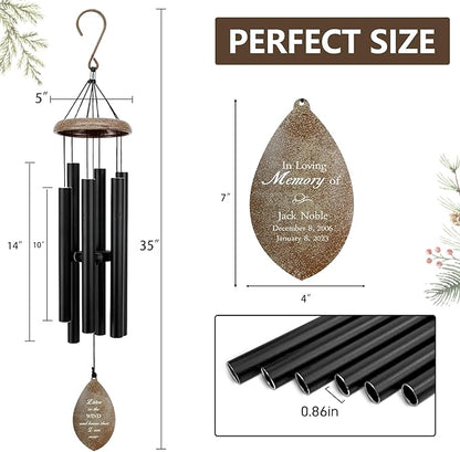 ASTARIN Personalized Name 35" Memorial Wind Chimes, Metal Sympathy Gifts for Loss of Mother Father Loved One, Bereavement Wind Chime in Memory Gift, Decor Outdoor Garden Patio, Produced in USA