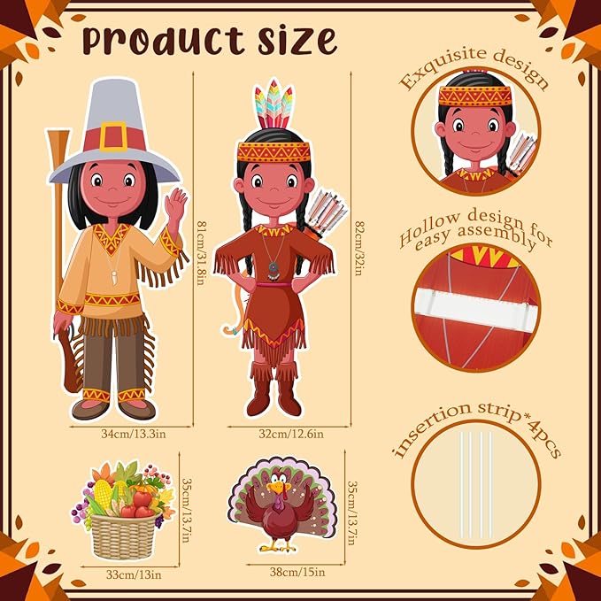 Thanksgiving Yard Signs with Stakes, Includes Pilgrim, Native American, Turkey,Cornucopia Fall Outdoor Decorations for Home Outdoor Yard Patio Lawn Decor, Garden Decorations