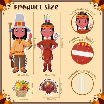 Thanksgiving Yard Signs with Stakes, Includes Pilgrim, Native American, Turkey,Cornucopia Fall Outdoor Decorations for Home Outdoor Yard Patio Lawn Decor, Garden Decorations