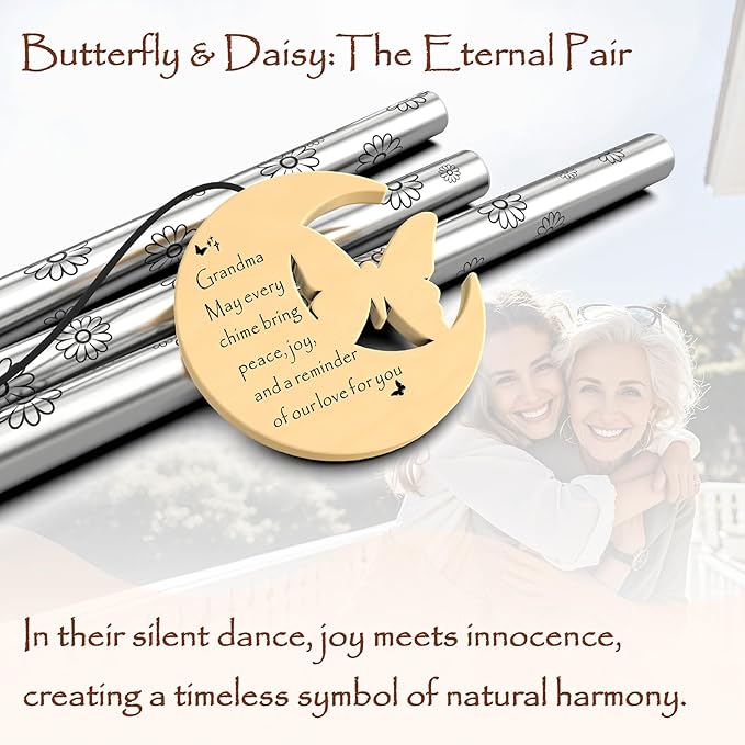 Nana Gifts, Unique, 32" Butterfly Daisy Modern Wind Chimes