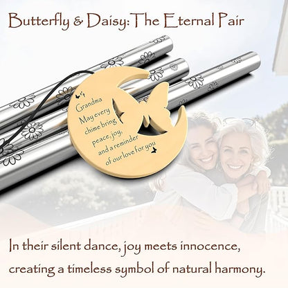 Nana Gifts, Unique Birthday Gift for Grandma from Grandkids, 32" Butterfly Daisy Modern Wind Chimes, Best Nana Ever Gift for Birthday Mother's Day, Garden Home Decor (for Grandma)