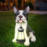 Outdoor French Bulldog Dog Statue with Interchangeable Welcome Sign and Detachable Solar Lantern –LED Light Garden Dog Sculpture Décor, Cute Puppy Design for Yard, Porch, Gift
