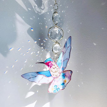 Blue Acrylic Hummingbird Flowers Garden Suncatcher Christmas Tree Window Hanging Home Decor Ornaments Crystal Prism Rainbow Maker Sun Catcher Appreciation Gifts for Mom Grandma Sister