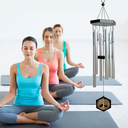 33" Tree of Life Memorial Wind Chimes | Elegant Silver Sympathy Wind Chime for Loss of Loved One, Tranquil Deep-Tone Windchimes, Outdoor Hanging Garden Decor