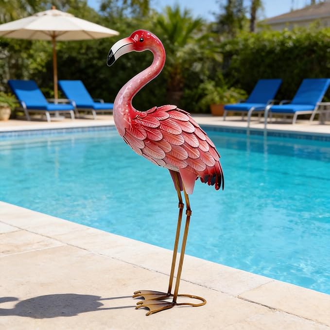 Ratuor Metal Flamingo Yard Decor Garden Statues,Outdoor Pink Flamingo for Backyard Patio Porch Decoration,Valentine's Day,Wedding,Party,Lawn Decorations