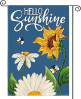 AVOIN colorlife Daisy Sunflower Hello Sunshine Garden Flag 12x18 Inch Double Sided, Summer Seasonal Holiday Burlap Yard Outdoor Decoration Blue