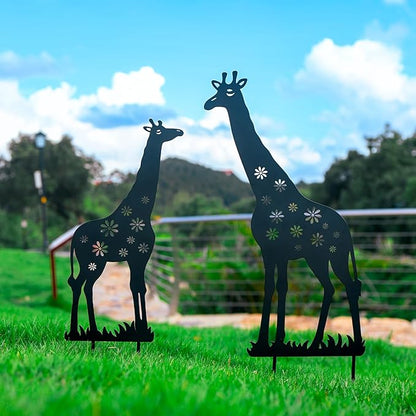 Metal Decorative Garden Stakes, Giraffe Garden Decor for Outside Gifts for Women Men, Black Silhouette Statues Decorations Outdoor for Yard Art, Lawn, Backyard, Pathway,Patio
