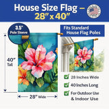 Caroline's Treasures Hawaii Hawaiian Hibiscus in Watercolor House Flag Large Porch Sleeve Pole Decorative Outside Yard Banner Artwork Wall Hanging, Polyester, House Size, Multicolor