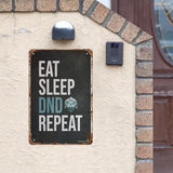 Retro Tin Signs Eat Sleep Dnd Repeat Vintage Metal Wall Decor for Home,Garden,Office,and Outdoor Aesthetic Room Decor and Wall Art 8x12IN