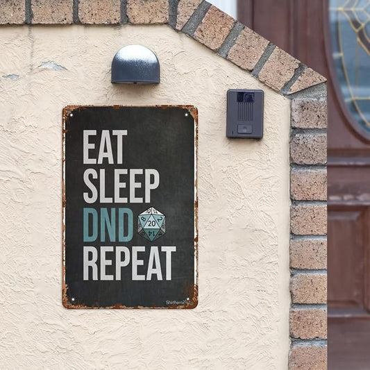 Retro Tin Signs Eat Sleep Dnd Repeat Vintage Metal Wall Decor for Home,Garden,Office,and Outdoor Aesthetic Room Decor and Wall Art 8x12IN