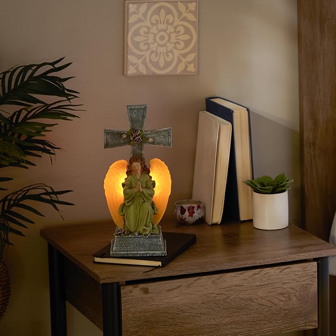 Gifts & Decor Faux Stone Look Blessed Cross Angel Garden Solar Light