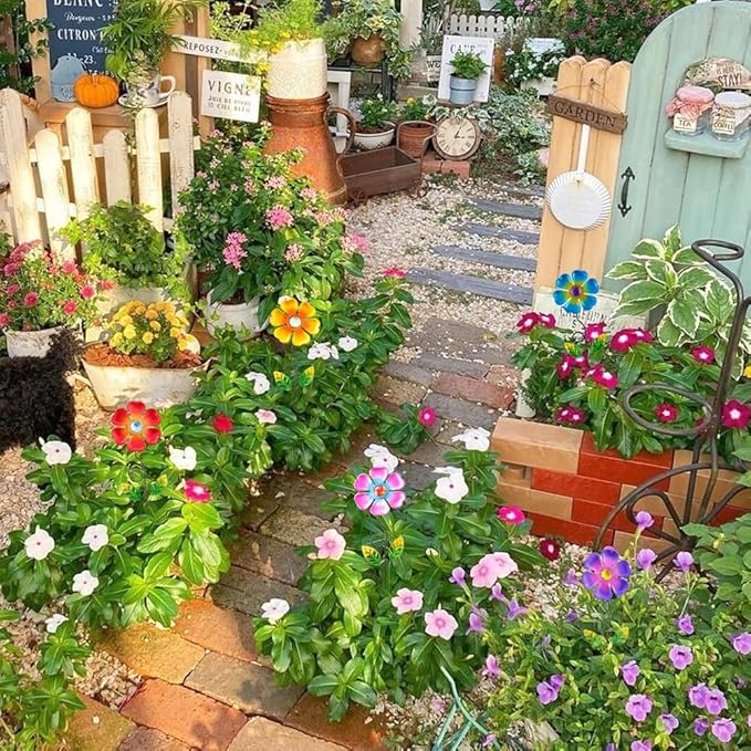 Garden Decor for Outside,Multi-Color Metal Flower Yard Art Decorative Stakes 5 pcs Lawn Ornaments Front Yard Spring Outdoor Porch Pathway Decor