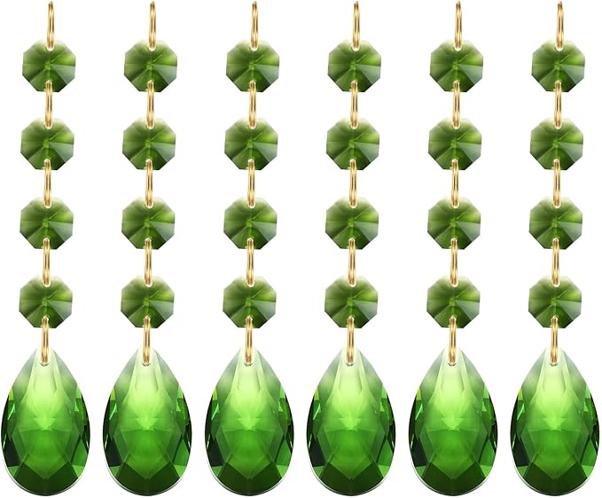 PATIKIL Teardrop Crystal Chandelier Pendants Beads, 6 Pack 120mm Length 38mm Chandelier Prisms Parts Ornaments Hanging Beads for DIY Arts Crafts Decoration, Green
