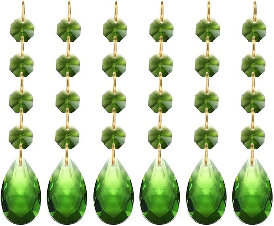 PATIKIL Teardrop Crystal Chandelier Pendants Beads, 6 Pack 120mm Length 38mm Chandelier Prisms Parts Ornaments Hanging Beads for DIY Arts Crafts Decoration, Green