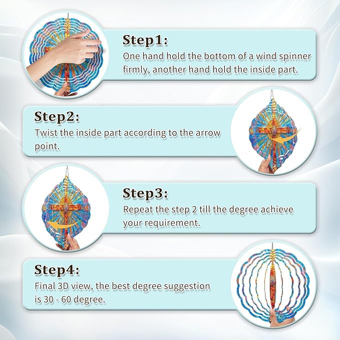 Cross Wind Spinners Outdoor, Hanging Wind Spinner for Garden Decoration, 8 inch 3D Stainless Steel Metal Wind Sculpture for Indoor/Outdoor Decor