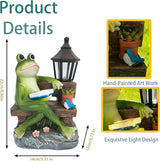 Reading Frog Solar Garden Statue with Lantern Light - Outdoor Decorative Resin Sculpture, Weather-Resistant LED Solar Figurine, for Yard, Patio, Garden Path, Porch Ambience Lighting Decor