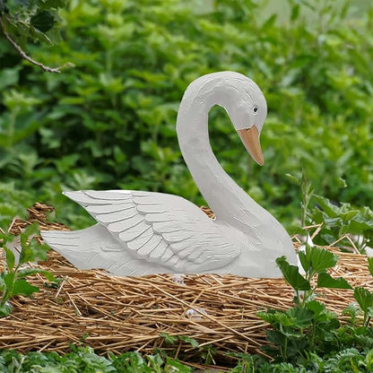 White Swan Statue Garden Ornament - Resin Figurine Sculpture for Yard Decoration, 7.3" Height - Elegant Swan Design for Landscaping Art & Crafts.