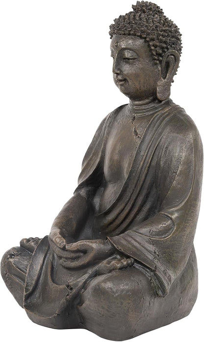 Alpine Corporation 15" Tall Indoor/Outdoor Meditating Buddha Statue, Tabletop Garden Decor, Bronze
