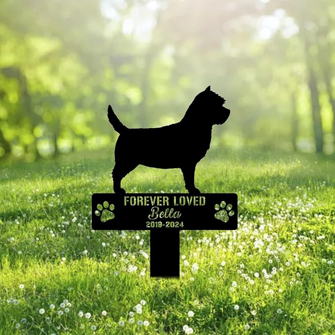Custom Cairn Terrier Dog Metal Memorial Garden Stake Personalized Pet Grave Marker Name Sign Remembrance Stake Decor Sympathy Dog Loss,Outdoor Statues for Yard Garden Lawn Patio Pathway Grave.