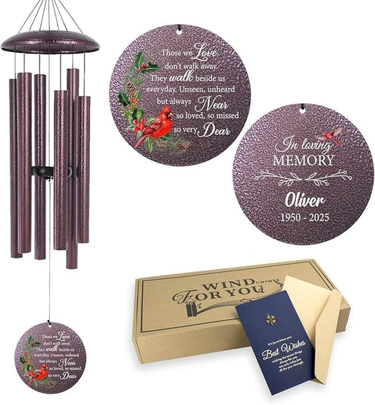 ASTARIN Personalized Cardinal Wind Chime Memorial, Customized Sympathy Wind Chimes for Loss of Loved One, in Memory of Loved Ones Lost, Bereavement Gifts Windchimes Outdoor, Produced in USA