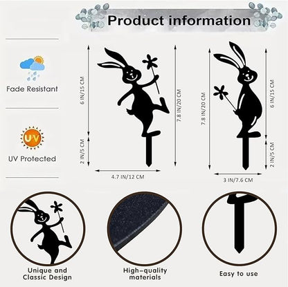 2 Pcs Metal Rabbits Decorative Statues, Black Metal Yard Art Animals Garden Stakes Rabbit Silhouette,Rabbits Yard Art, Flowerbed Decoration, Outdoor Decor