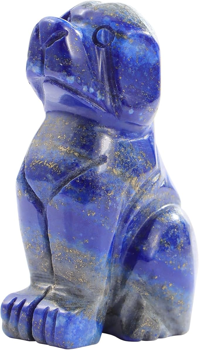 SMQ 2" Crystal Dog Figurine,Polished Mini Carved Lapis Lazuli Puppy Pet Animal Carvings Collecitble for Home Decor Gifts