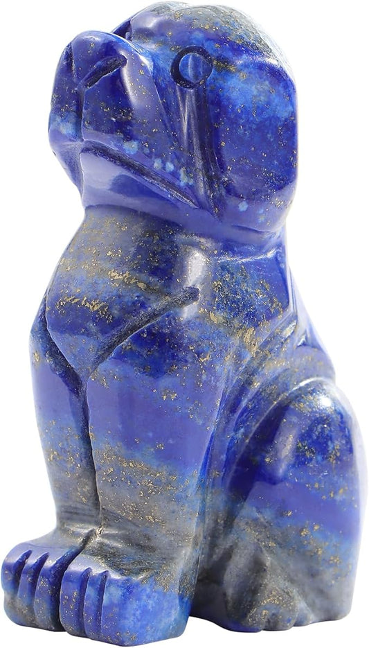 SMQ 2" Crystal Dog Figurine,Polished Mini Carved Lapis Lazuli Puppy Pet Animal Carvings Collecitble for Home Decor Gifts