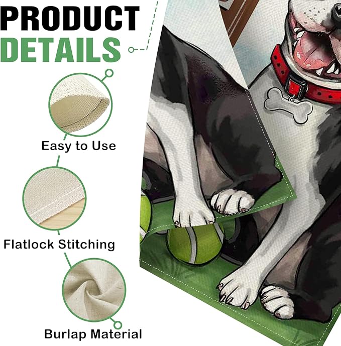 Dyrenson Welcome Boston Terrier Dog 28 x 40 House Flag Double Sided, Spring Summer Paw Prints Tennis Garden Yard Decoration Pet Owner Lover Gift, Farmhouse Burlap Outdoor Decor Decorative Large Flag
