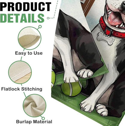Dyrenson Welcome Boston Terrier Dog 28 x 40 House Flag Double Sided, Spring Summer Paw Prints Tennis Garden Yard Decoration Pet Owner Lover Gift, Farmhouse Burlap Outdoor Decor Decorative Large Flag