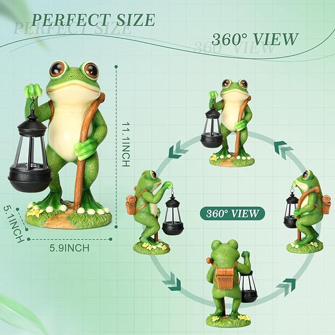 PAETAE Garden Statue Frog Outdoor Decor, Solar Patio Resin Garden Decor for Outside Yard Decorations Gift for Women, Mom, Grandma