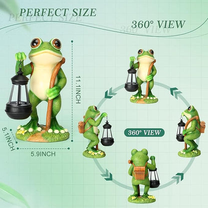PAETAE Garden Statue Frog Outdoor Decor, Solar Patio Resin Garden Decor for Outside Yard Decorations Gift for Women, Mom, Grandma