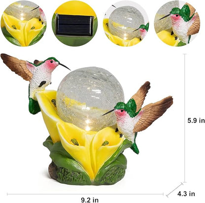 Solar Garden Statue Hummingbird Figurine - Hummingbird Flower Carry Magic Orb Solar LED Lights for Outdoor Statue Decoration for Patio, Balcony, Yard, Lawn Ornament
