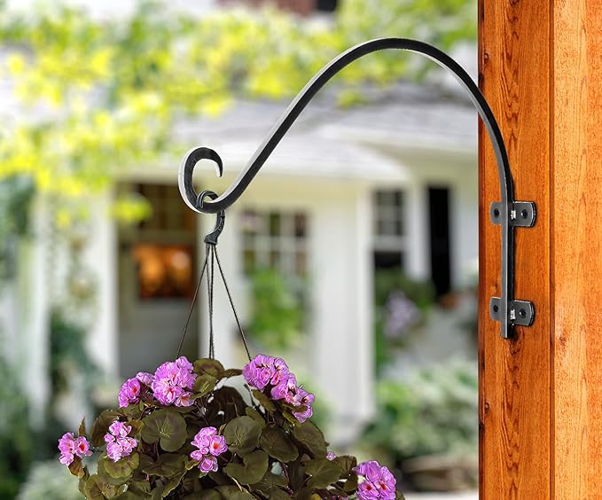 Monarch Abode Plant Hangers – Wall Mount Plant Hooks for Hanging Baskets, 14 Inch Metal Black Fence Wall Plants Hanger for Outdoor Indoor, Flower Pot, Bird Feeder, Wind Chime Bracket, 2 Pack